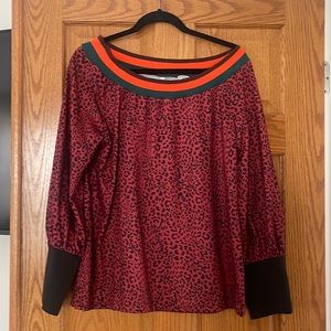 Burgundy leopard print long sleeve blouse